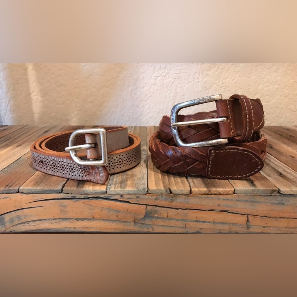 American Eagle Leather Belts: Brown Braided Belt (30) & Silver Skinny Belt (S) - Picture 2 of 13
